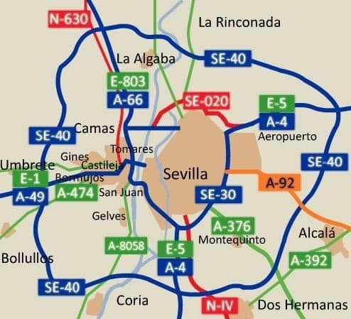 Plan des routes de Seville
