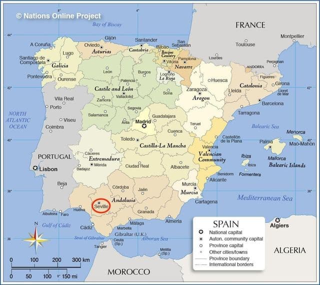 Ville de Seville sur la carte de Spain