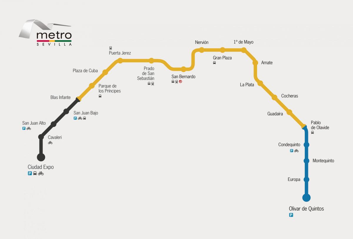 Plan des stations de metro de Seville