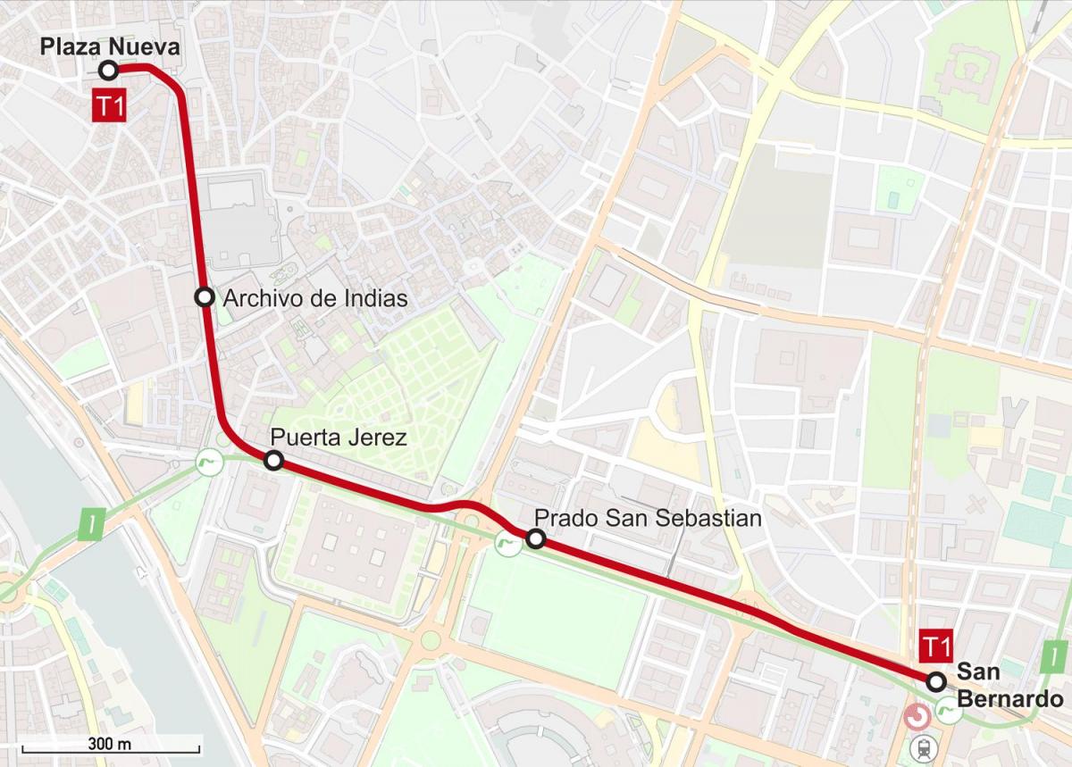 Plan des stations de tramway de Seville
